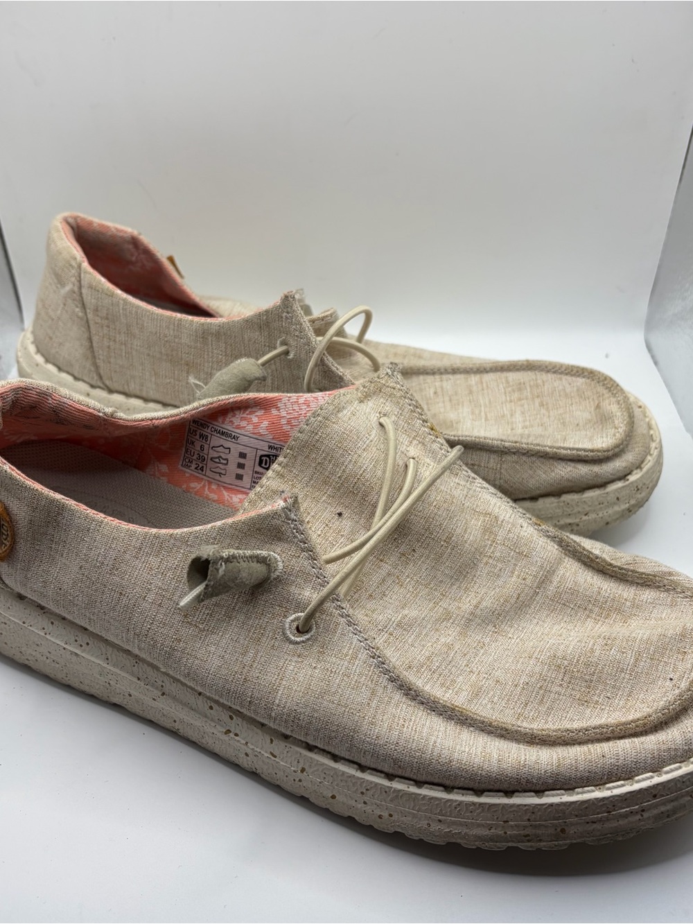 Hey Dude Beige Canvas Slip-On Loafers with Pink Lining